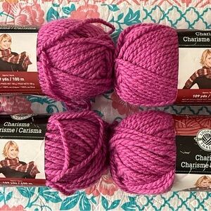 Loops & Threads Charisma Yarn in color Fuchsia lot of 4 Skeins NWT